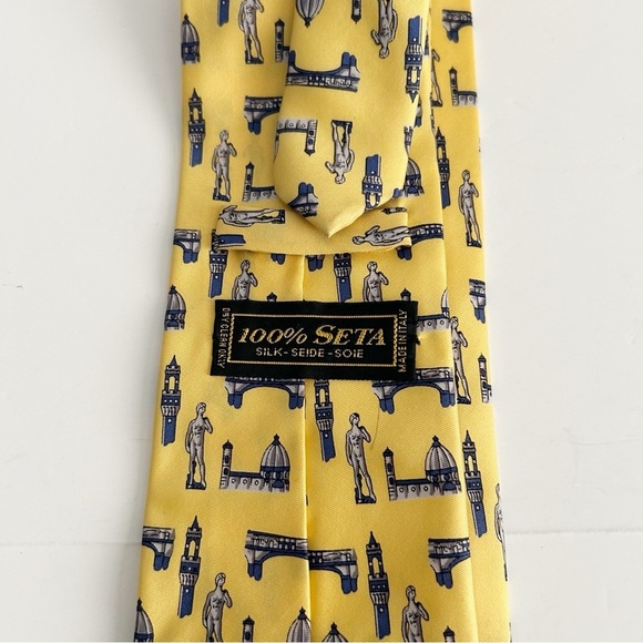 Yellow Patterned Men's Silk Tie - Picture 4 of 6